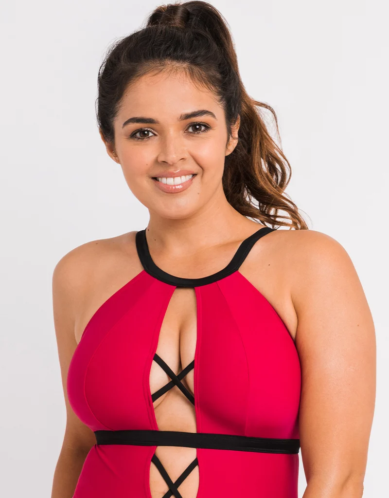 Curvy Kate Subtropic Non Wired Plunge Swimsuit Cherry Red/Pink