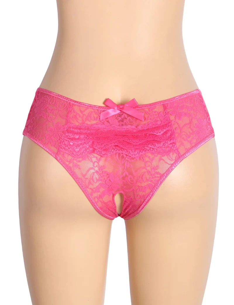 Rosa Dreiecks-Slip aus Spitze mit mehrlagigem Rückenteil, Schleifendetail und offenem Schritt