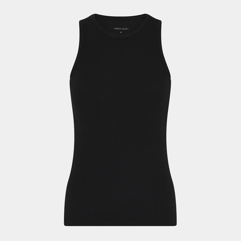 Schwarzes Bambus-Tanktop mit geripptem Stoff und breiten Trägern