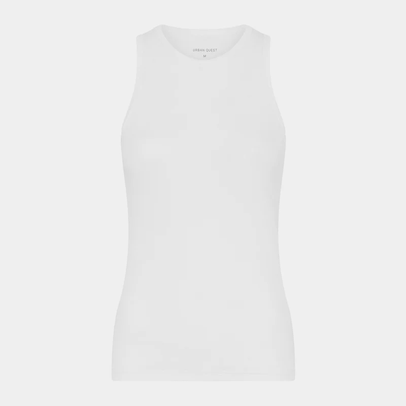 Weißes Bambus-Tanktop mit Rippenmuster und breiten Trägern
