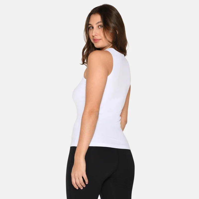 Weißes Bambus-Tanktop mit Rippenmuster und breiten Trägern