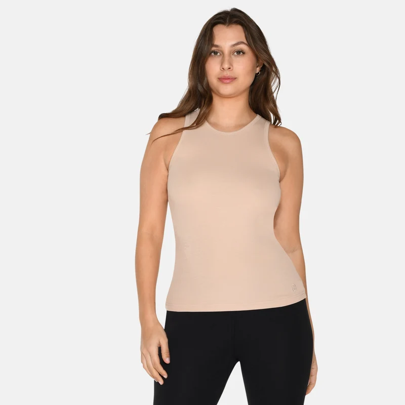 Nudefarbenes Bambus-Tanktop mit breiten Trägern