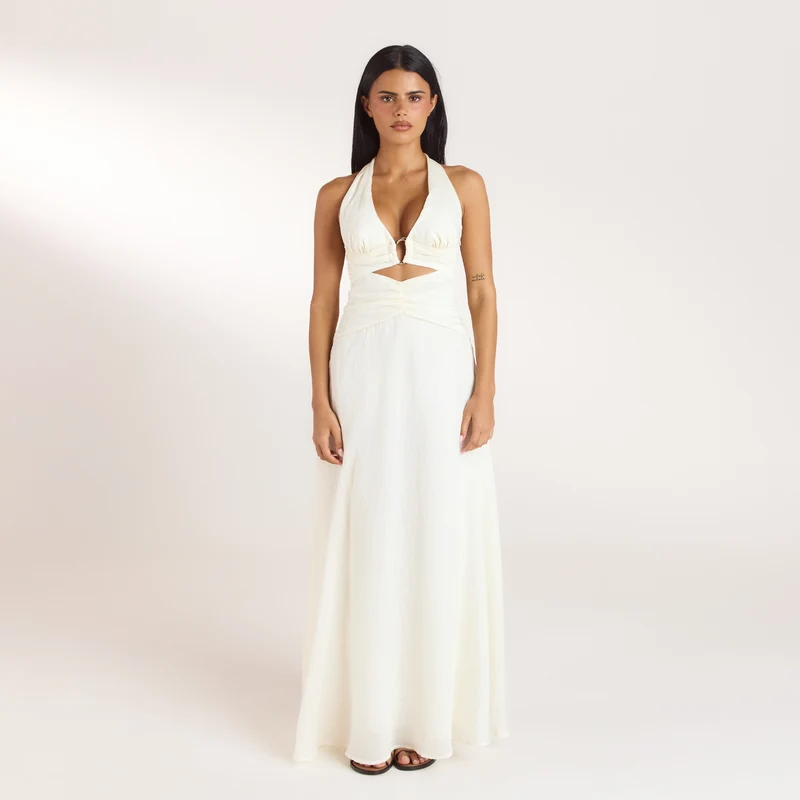 Ruched Tencel Maxi Dress - Cream