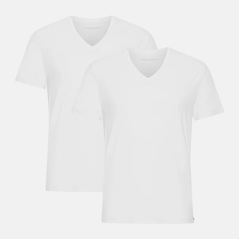 2er-Pack Weißes schmal geschnittenes Bambus-T-Shirt mit V-Ausschnitt