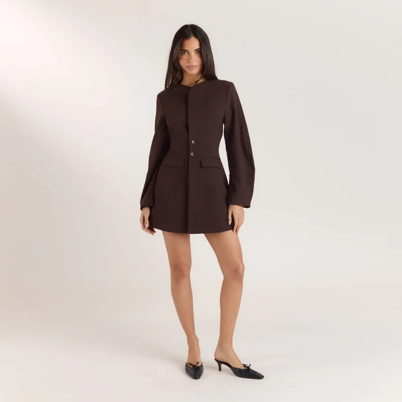 Structured Blazer Dress - Chocolate