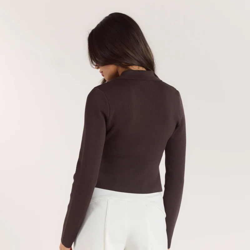 Ribbed Knitted Cardigan - Chocolate
