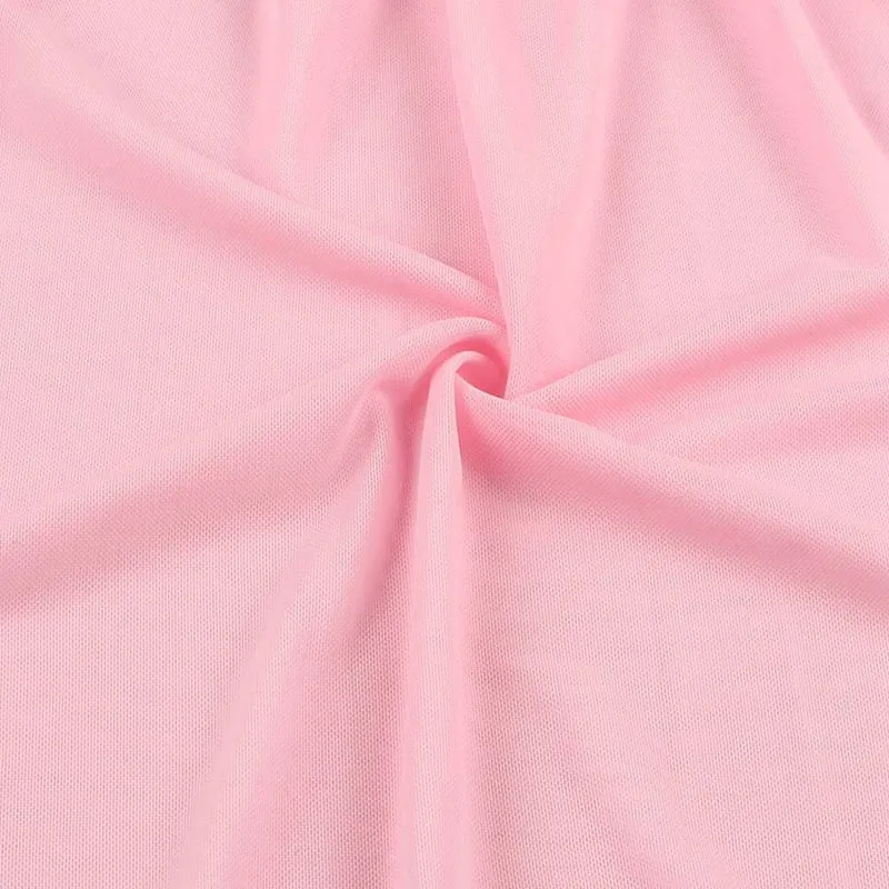 Rosa Babydoll aus Mesh mit tiefem V-Ausschnitt, Bruststickerei und gestreiftem Gummibund