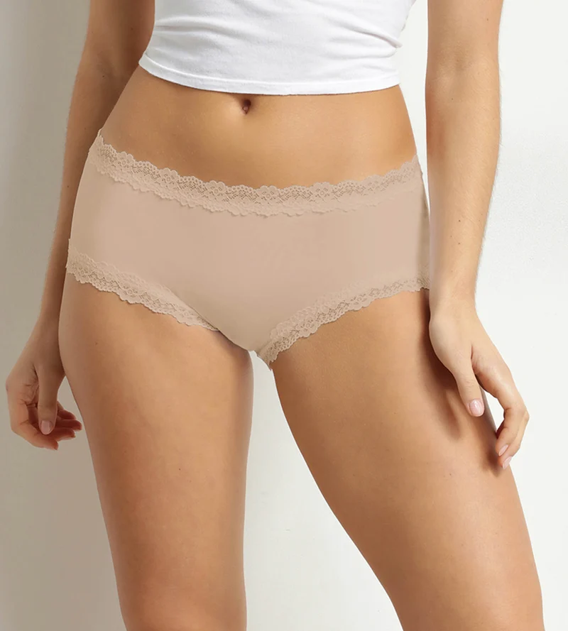 Damenboxershorts aus Mikrofaser und Spitze Nude Dim