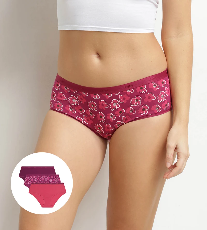 3er-Pack Damen-Boxershorts aus Stretch-Baumwolle Fleurs Rubis von Les Pockets