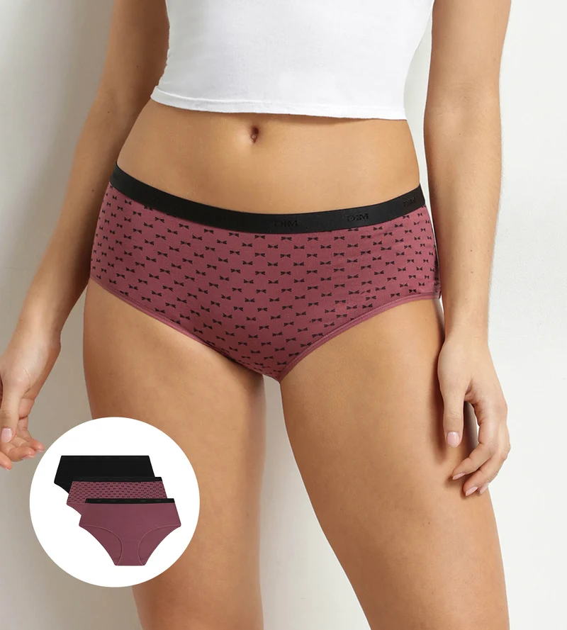 3er-Pack Damenboxershorts aus Stretch-Baumwolle in Schwarz-Pflaume von Les Pockets
