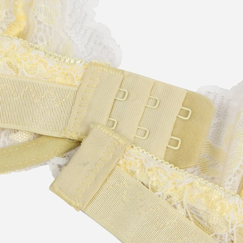Gelbes, zweifarbiges Spitzen-BH-Set – mit Bügel und breitem Gummiband