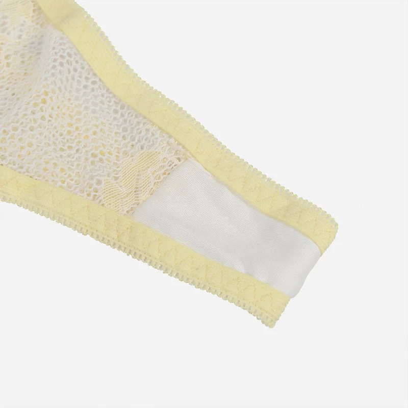 Gelbes, zweifarbiges Spitzen-BH-Set – mit Bügel und breitem Gummiband