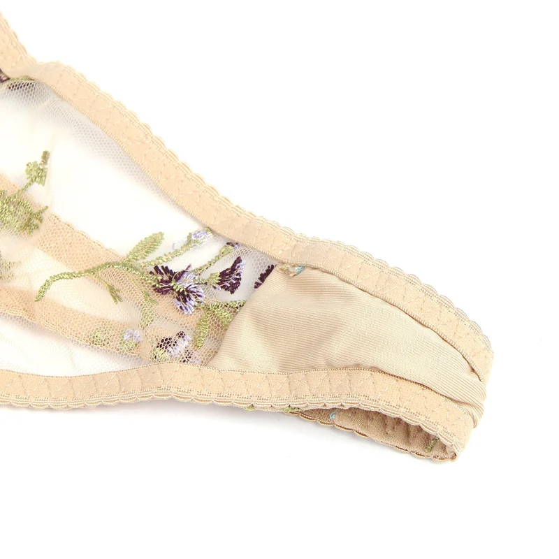 Gelbes 3D-Stickerei-Mesh-Dessous-Set – mit Bügeln und verstellbar