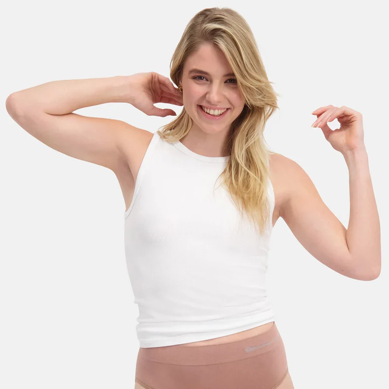 2er-Pack: Weißes Bambus-Tanktop mit Rippenmuster und breiten Trägern