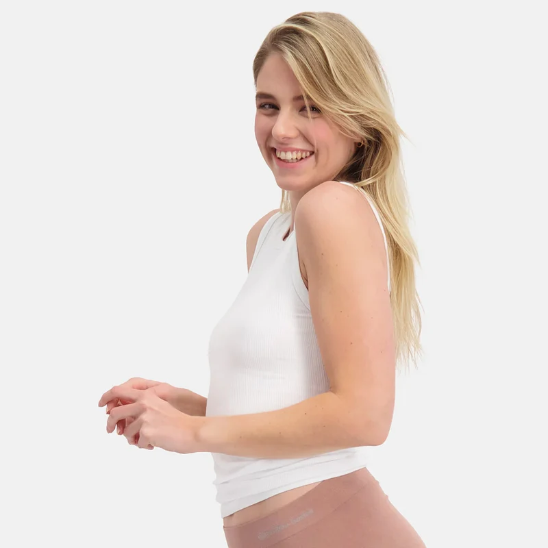 2er-Pack: Weißes Bambus-Tanktop mit Rippenmuster und breiten Trägern