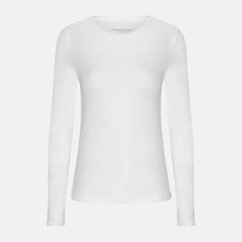 Weißes langärmeliges Bambus-T-Shirt