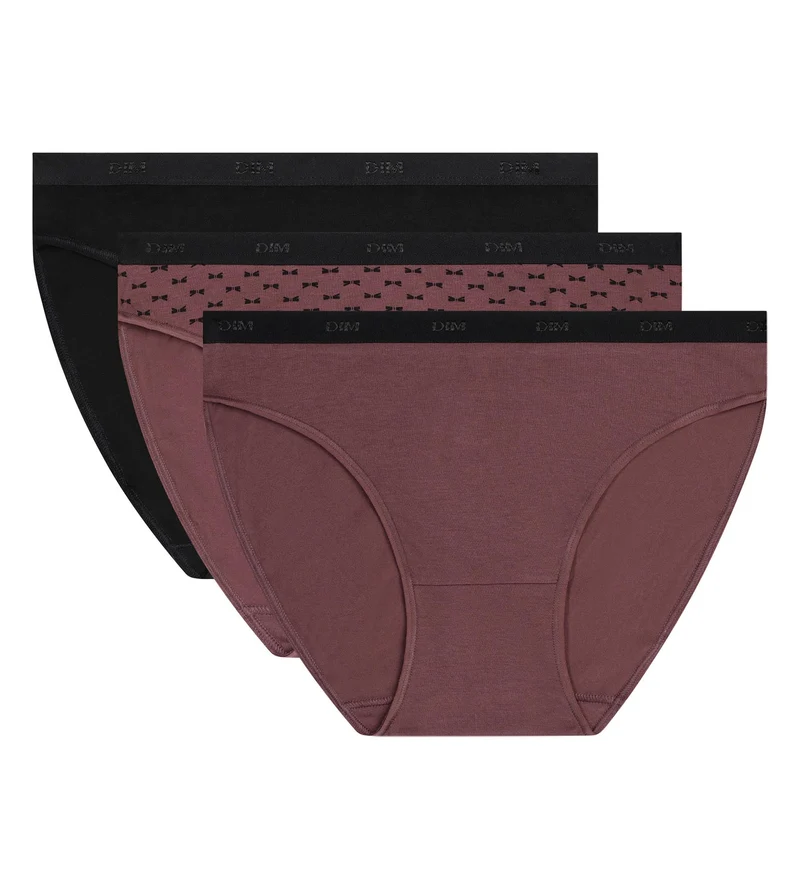 3er-Pack Damen-Slips aus Stretch-Baumwolle in Schwarz-Pflaume von Les Pockets