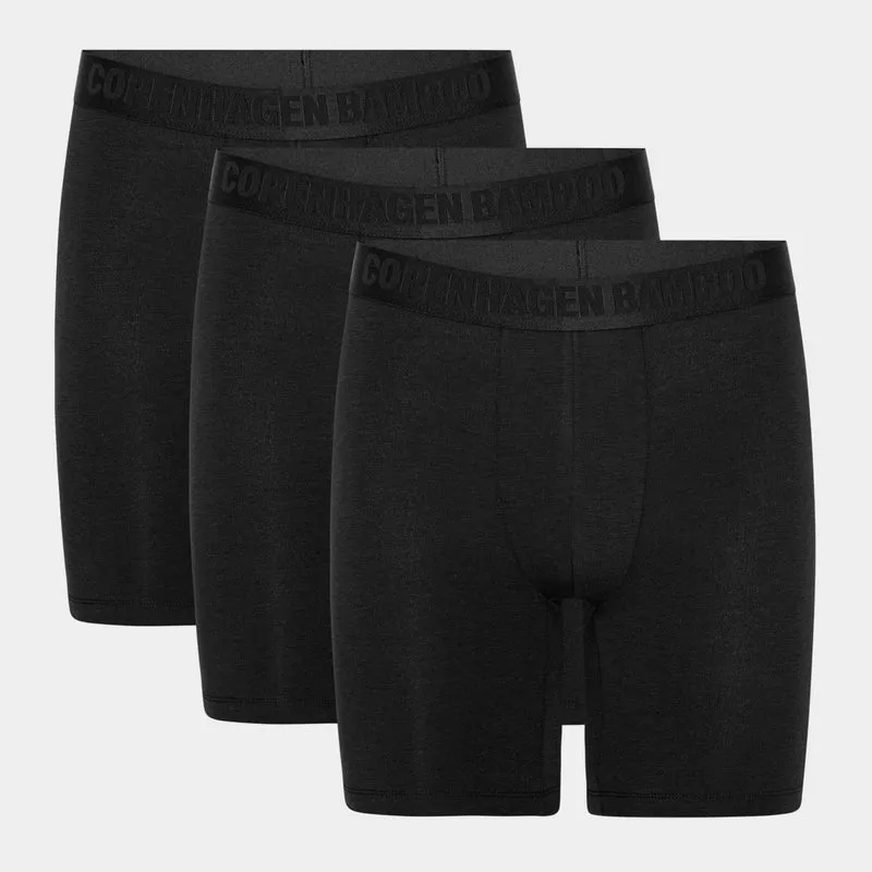 3er Pack Schwarze Bambus Unterhosen mit langen Beinen