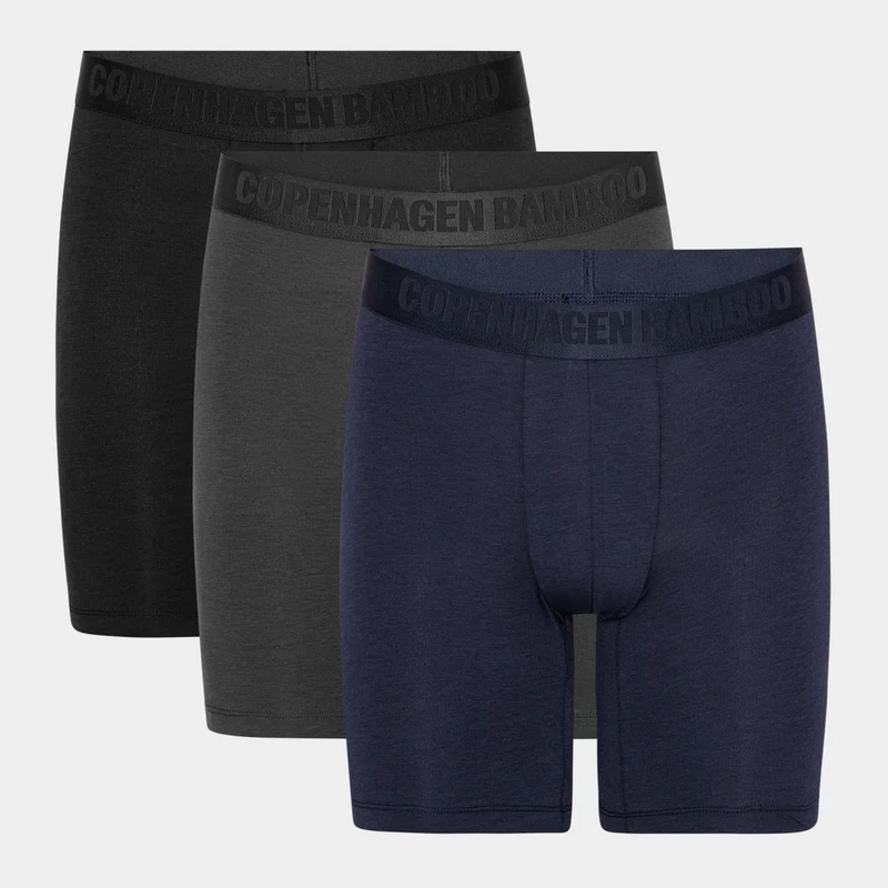 3er Pack Bambusunterhosen mit langen Beinen in schwarz/navy/grau