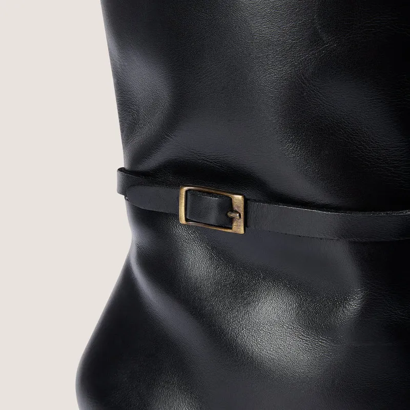 Juni Kniehohe Lederstiefel - Schwarz