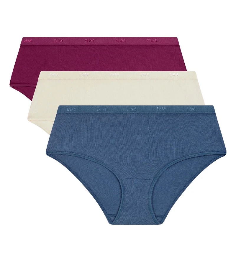 3er-Pack Damen-Boxershorts aus Stretch-Baumwolle Blau Rot Les Pockets Ecodim