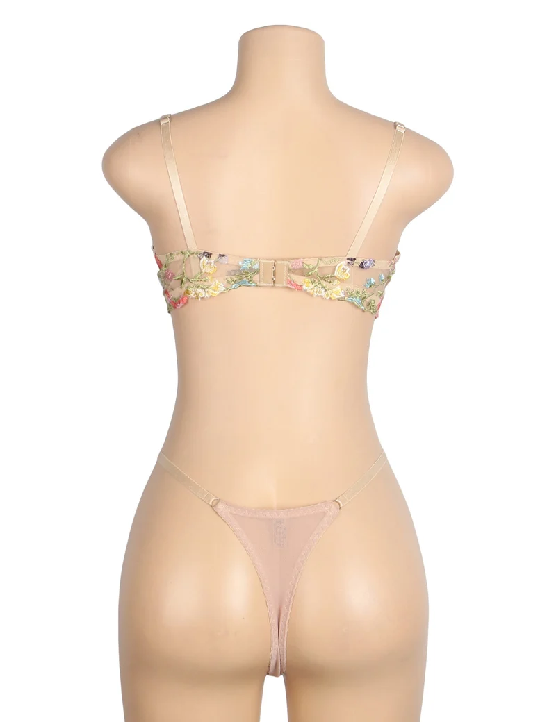 Gelbes BH-Set aus Mesh mit Blumenstickerei – mit Bügel und Stretch-Passform