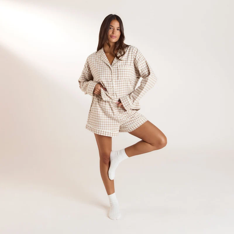 Gingham Pyjamahemd - Beige