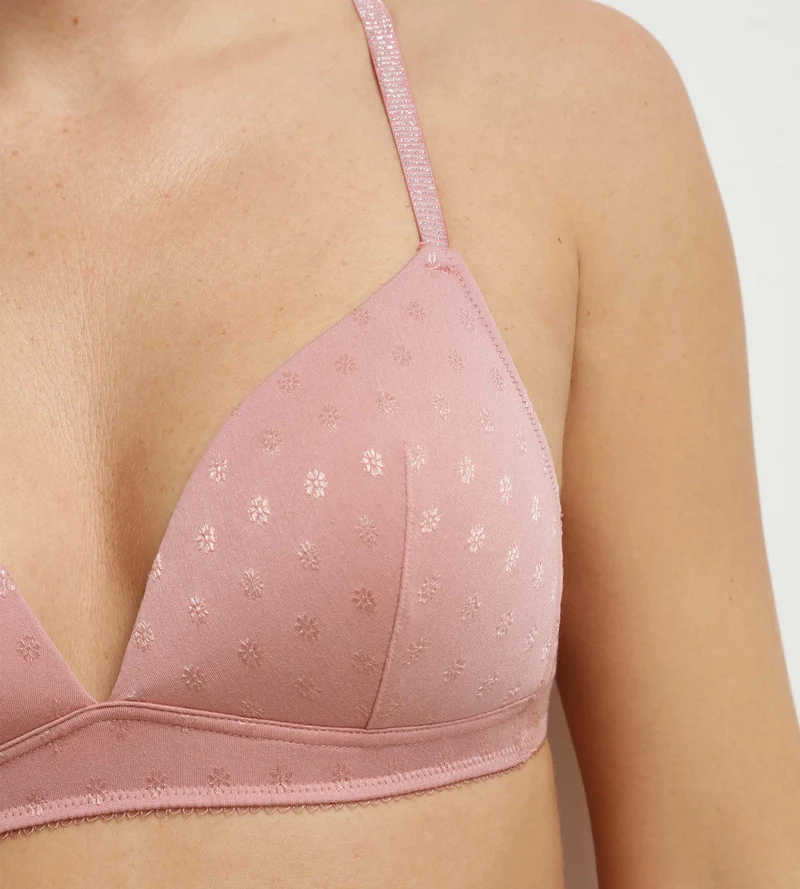 Gepolsterter bügelloser Triangel-BH aus floraler rosafarbener Mikrofaser – Cosy Time
