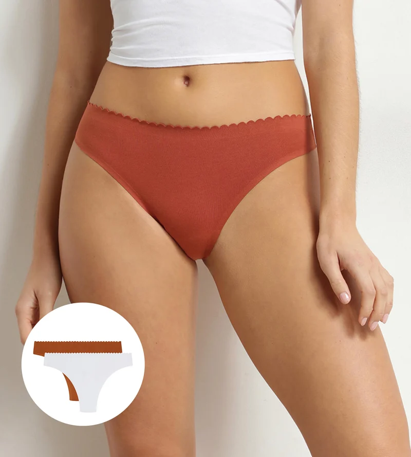 2er-Pack Damen-Tangas in Weiß und Braun Body Touch Easy