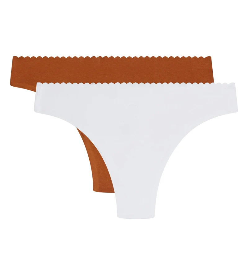 2er-Pack Damen-Tangas in Weiß und Braun Body Touch Easy