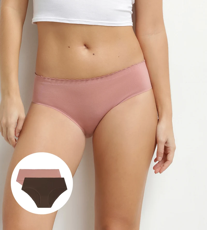 2er-Pack Damen-Slips aus Stretch-Baumwolle in Braun und Rosa Body Touch