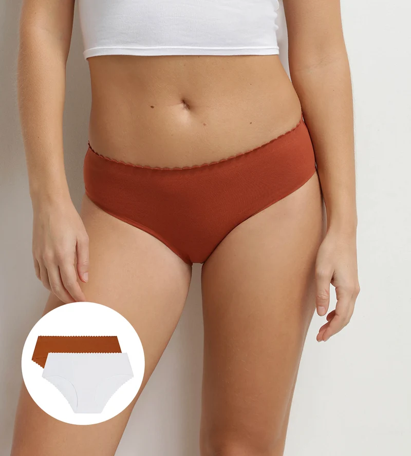 2er-Pack Damen-Slips aus Stretch-Baumwolle Weiß Braun Body Touch