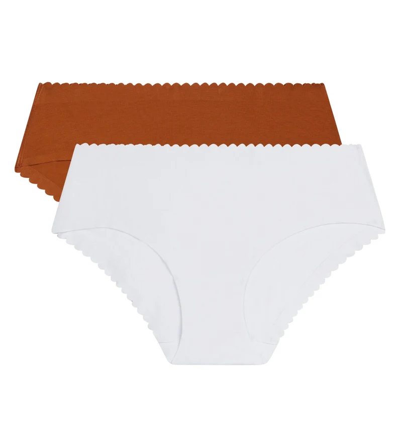 2er-Pack Damen-Slips aus Stretch-Baumwolle Weiß Braun Body Touch