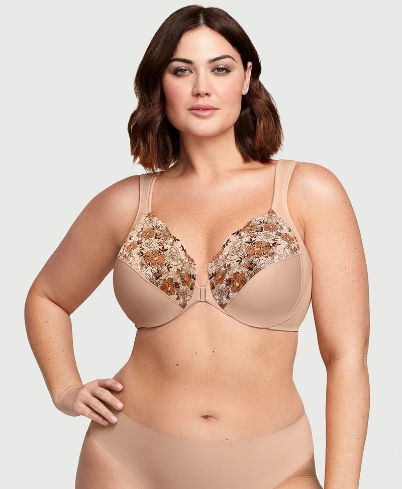 Front-Closure WonderWire Bra Cafe Print