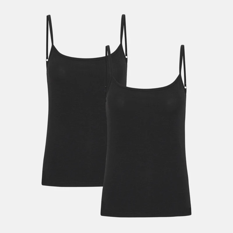 2er Pack Schwarzes Bambus-Top mit dünnen Trägern