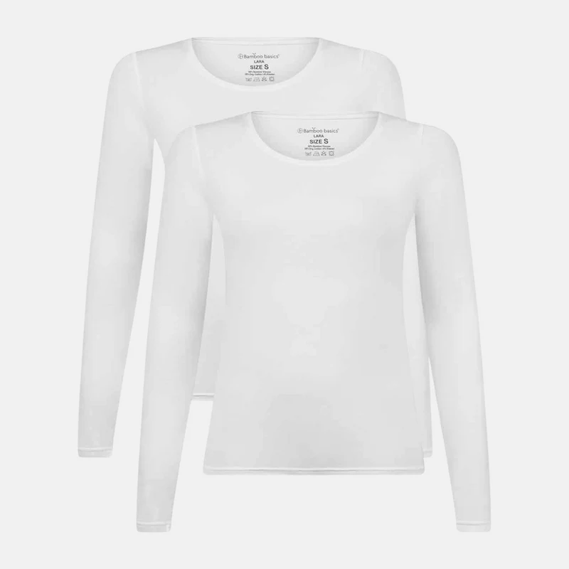 2er-Pack Weißes Langarm-Bambus-T-Shirt