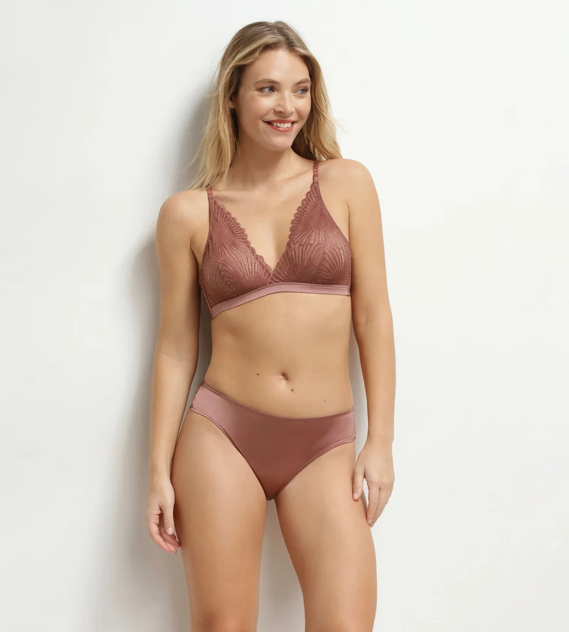 Triangel-BH ohne Bügel aus Spitze in Braun Chocolove