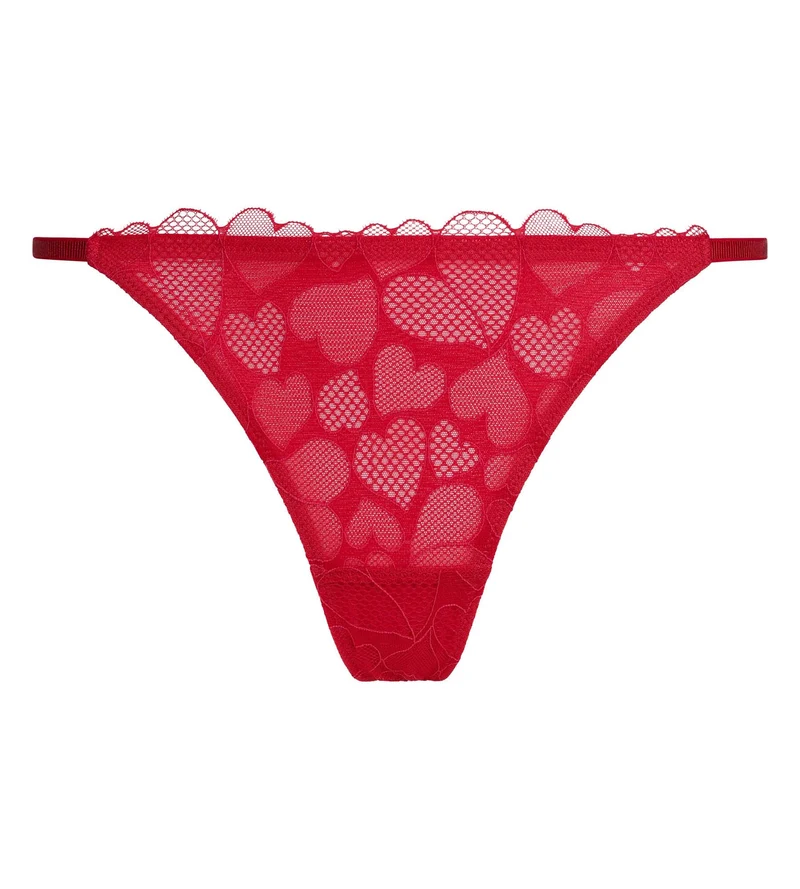 Brasilianischer Slip für Damen aus Spitze mit Herzmuster Rouge Red Love