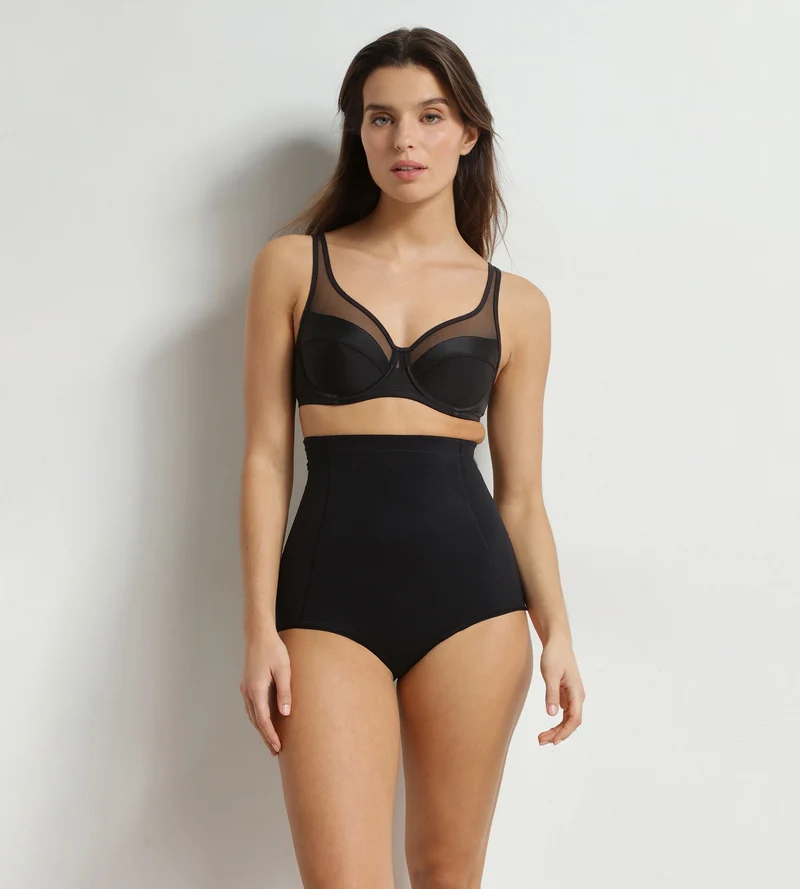 Hoch geschnittener Miederhose für Damen aus Mikrofaser Schwarz Dim Silhouette Contour