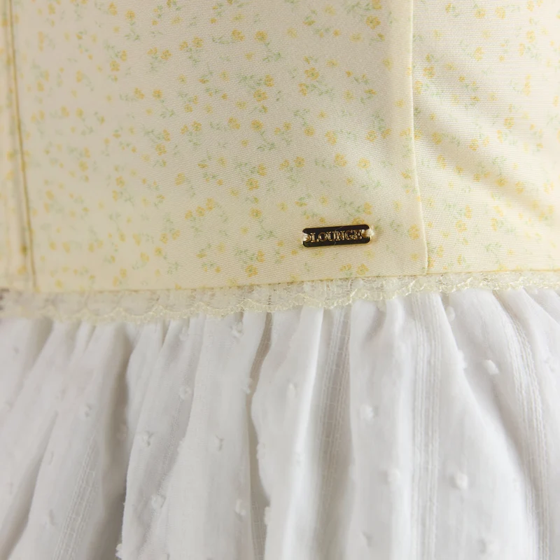 Lace Trim Corset Top - Lemon Floral