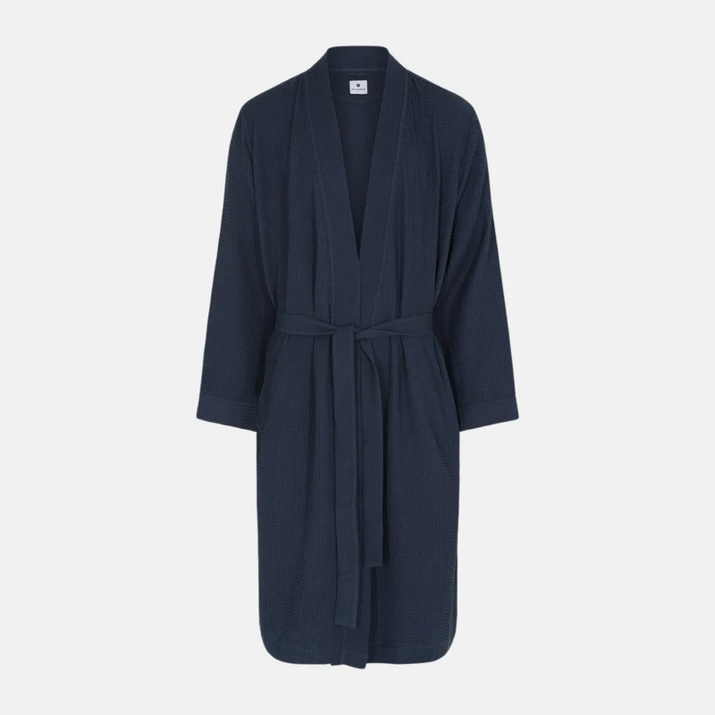 Blauer Waffel-Bambus-Bademantel