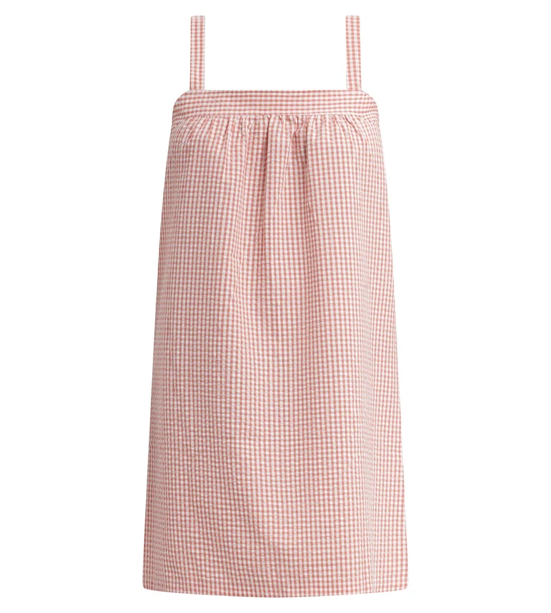 Damen-Nachthemd aus Seersucker mit Vichy-Karomuster Apricot Écru Dim Nightwear