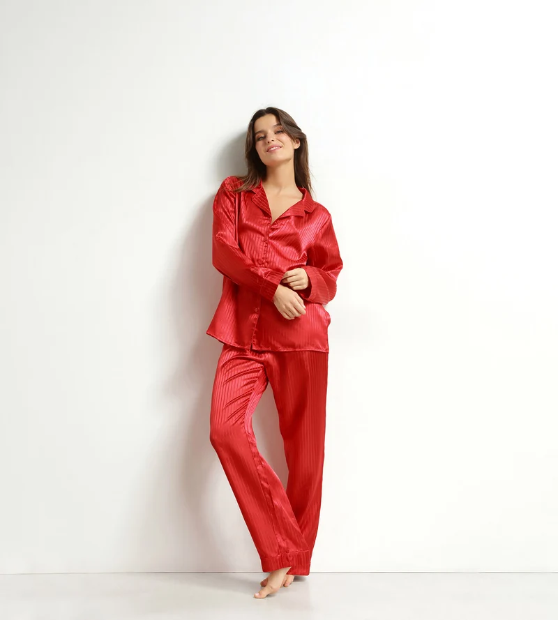 Damen-Pyjama-Set mit Satin-Hose Rot Dim Don’t Disturb