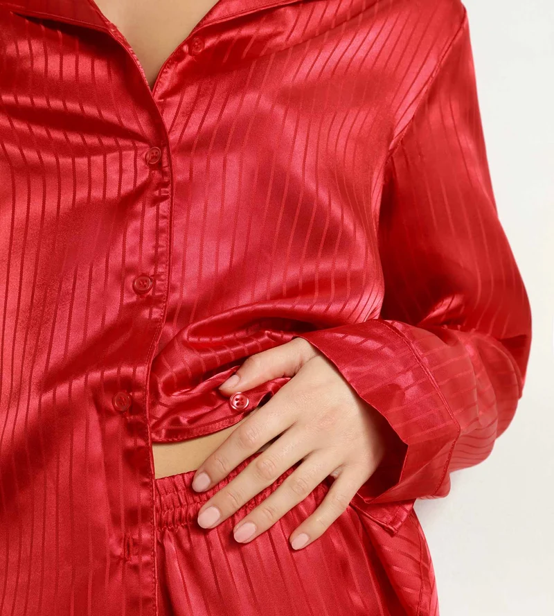 Damen-Pyjama-Set mit Satin-Hose Rot Dim Don’t Disturb