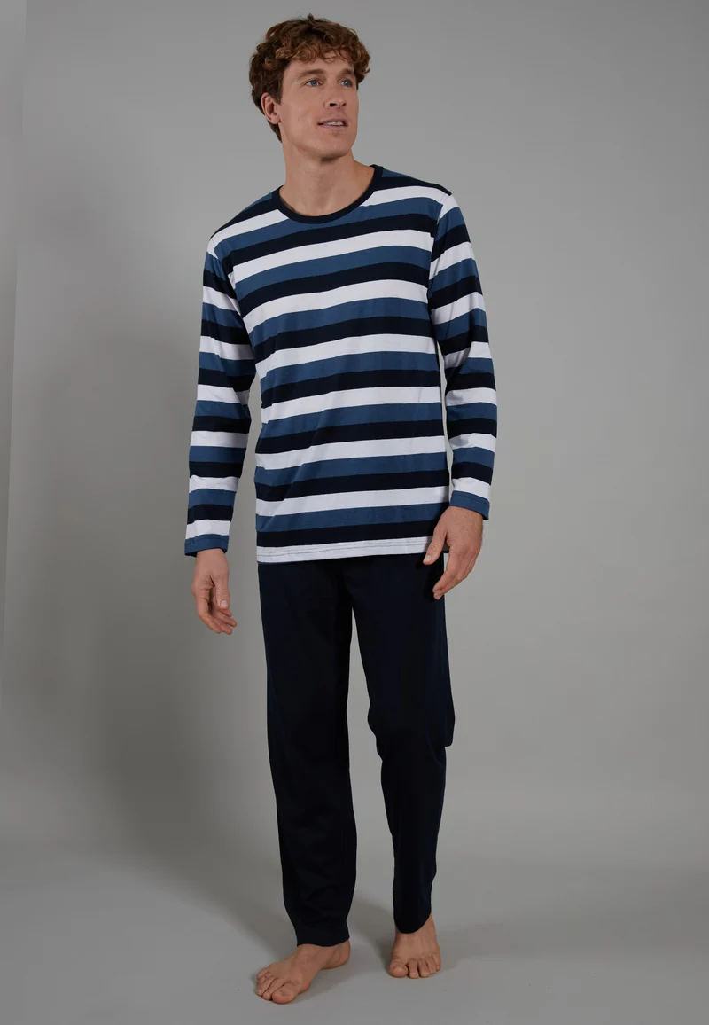 CECEBA Pyjama, Rundhals, offen blau-mittel-Ringel