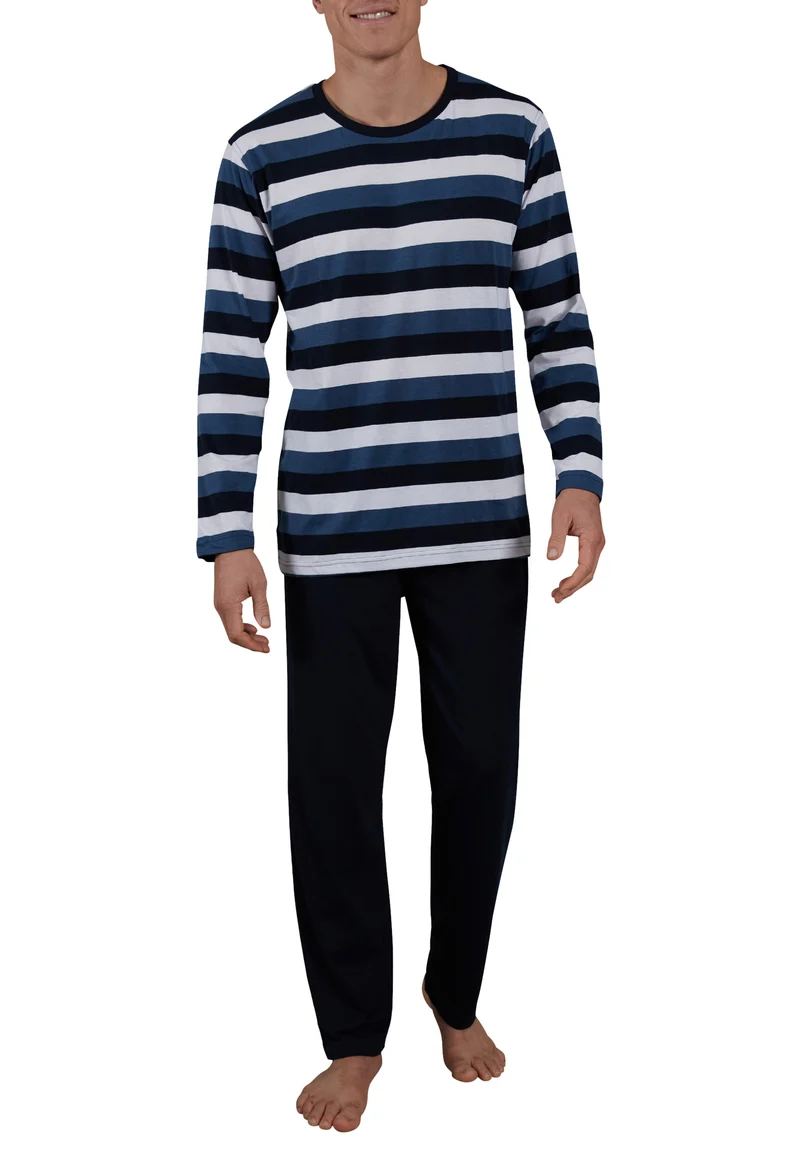 CECEBA Pyjama, Rundhals, offen blau-mittel-Ringel