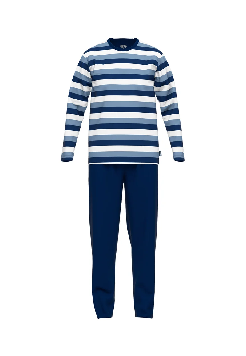 CECEBA Pyjama, Rundhals, offen blau-mittel-Ringel