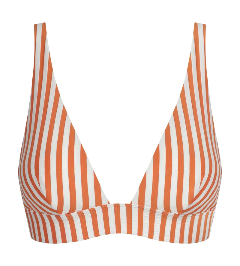 Triangel-Bikini-Oberteil für Damen mit Streifen in Ecru und Orange von Dim Swimwear