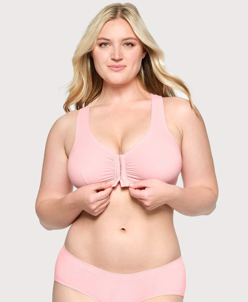 Front-Closure Cotton T-Back Comfort Bra Pink Blush
