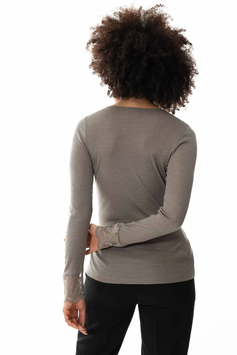 Shirt, langarm, mit Spitze, WOOL LOVE